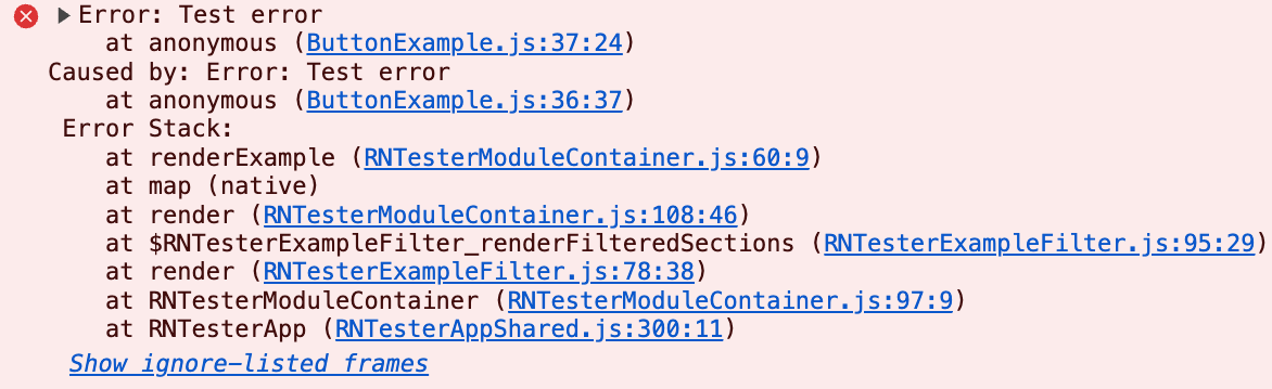 Ejemplo de error que incluye una causa y Owner Stack