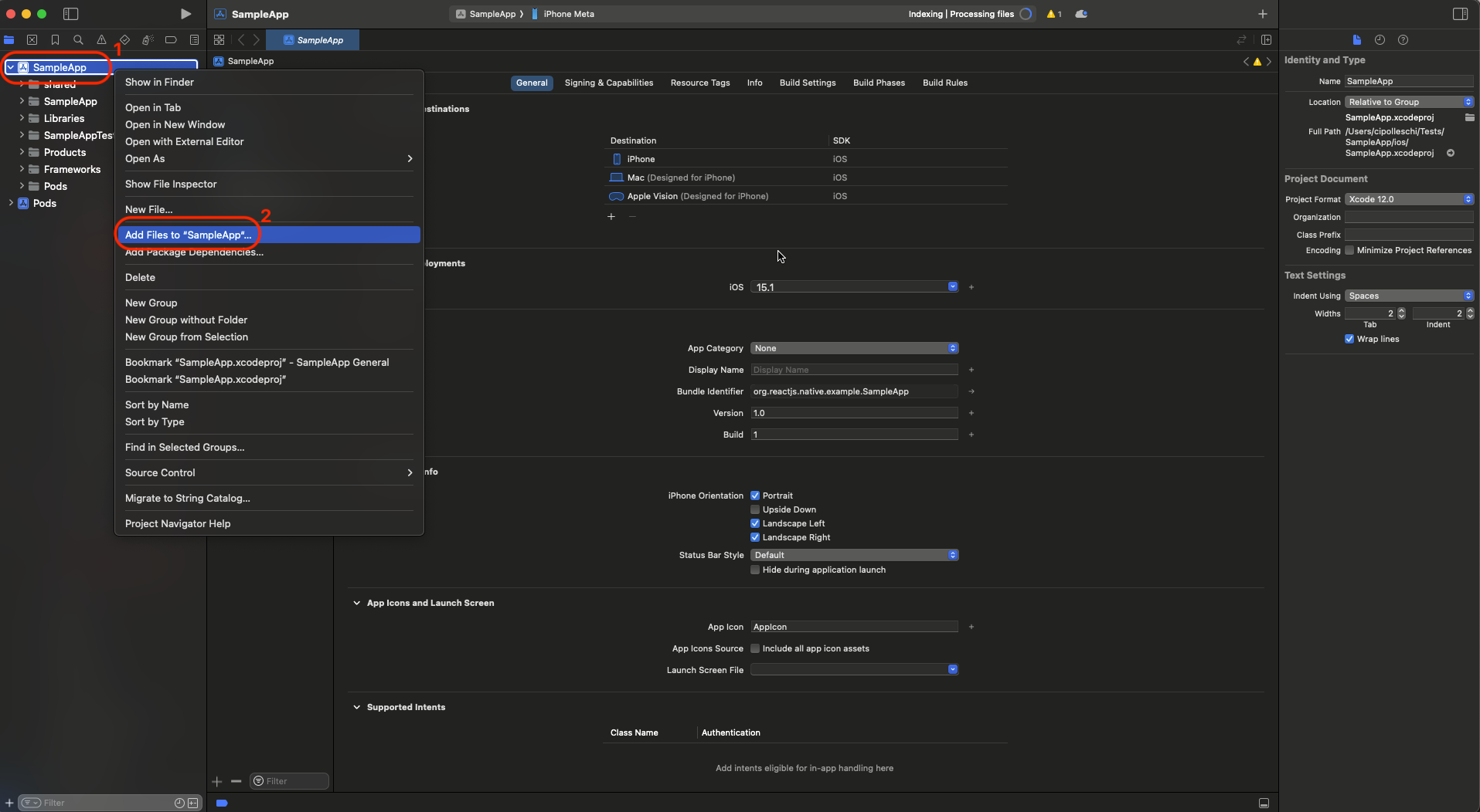 Agregar archivos a Sample App...