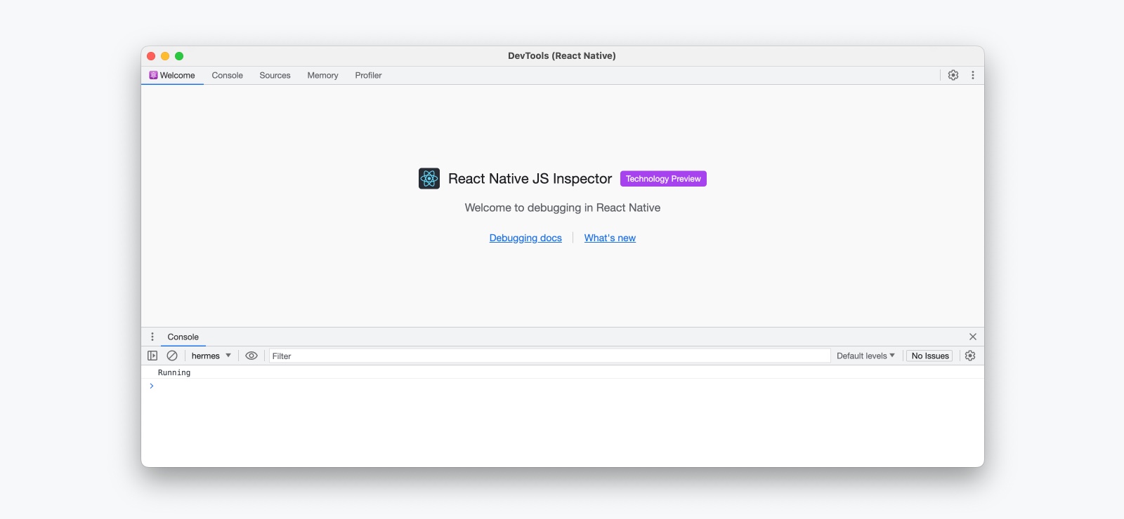 El frontend del nuevo depurador abierto en el panel 'Bienvenida'