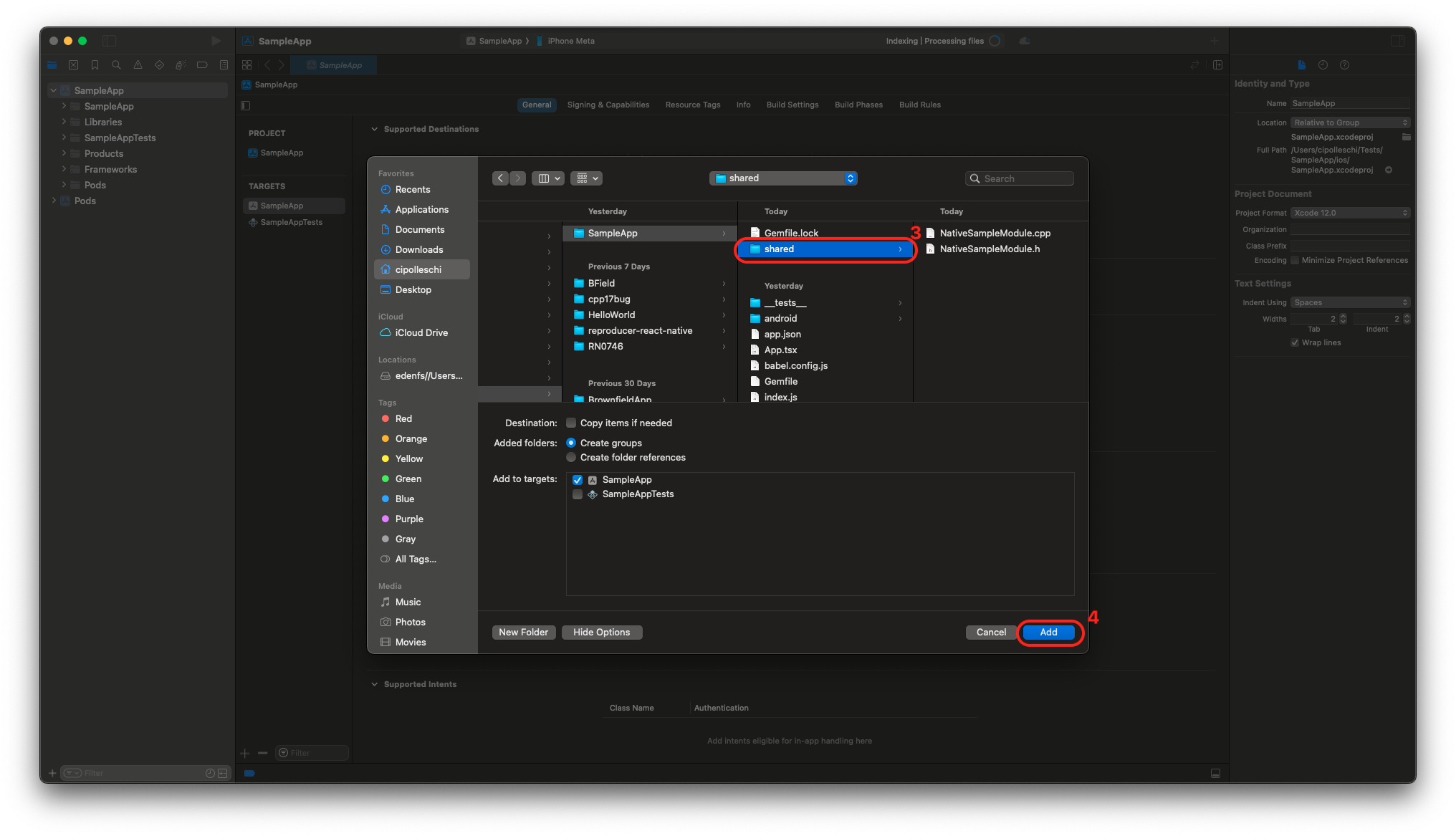 Dodaj pliki do aplikacji Sample App...