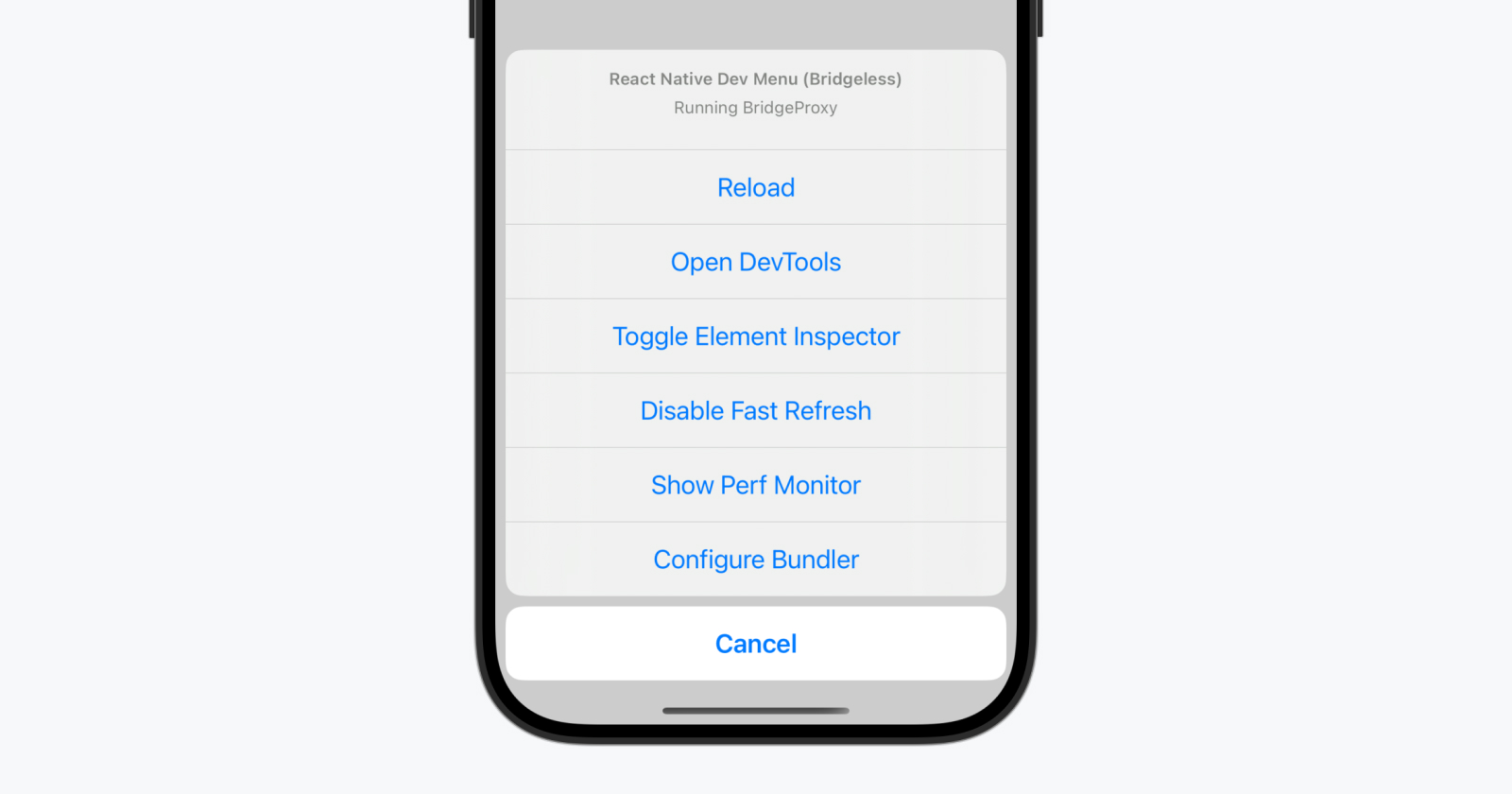 Menu Deweloperskie React Native