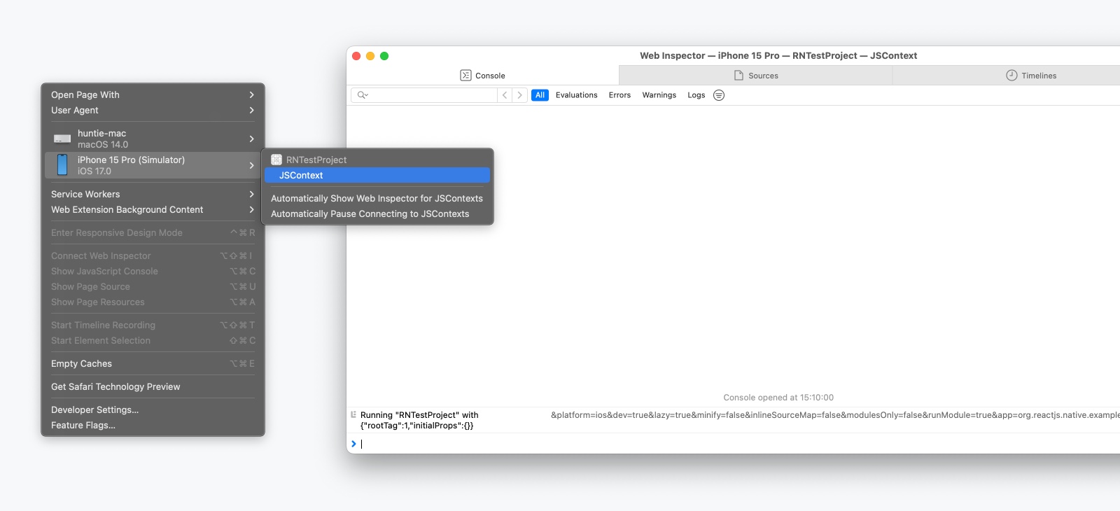Otwieranie Safari Web Inspector