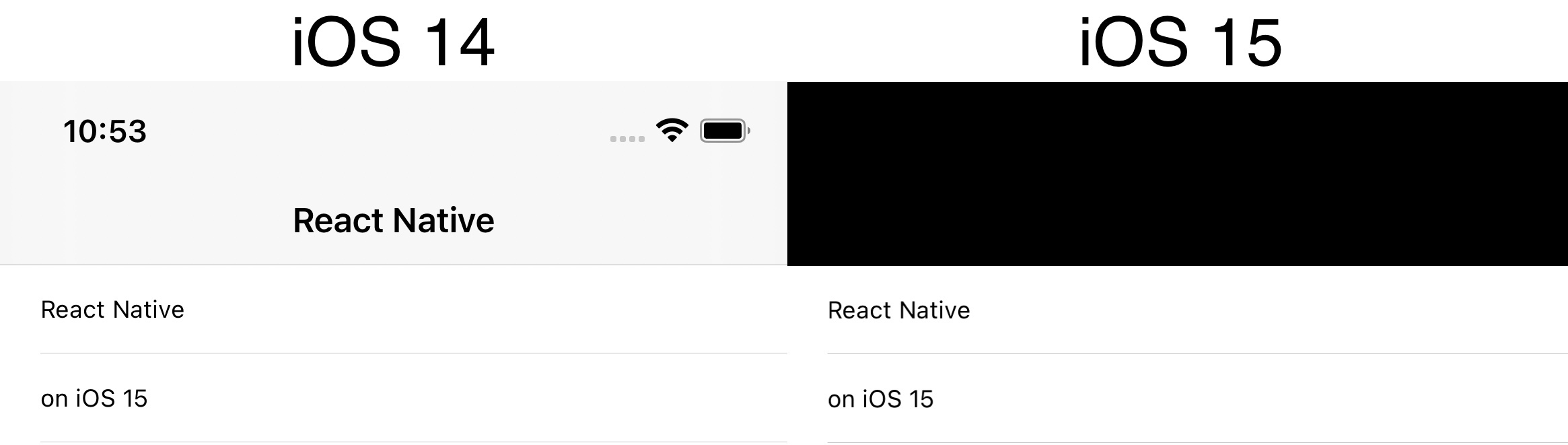 Zrzut ekranu paska nawigacyjnego w iOS 14 i iOS 15