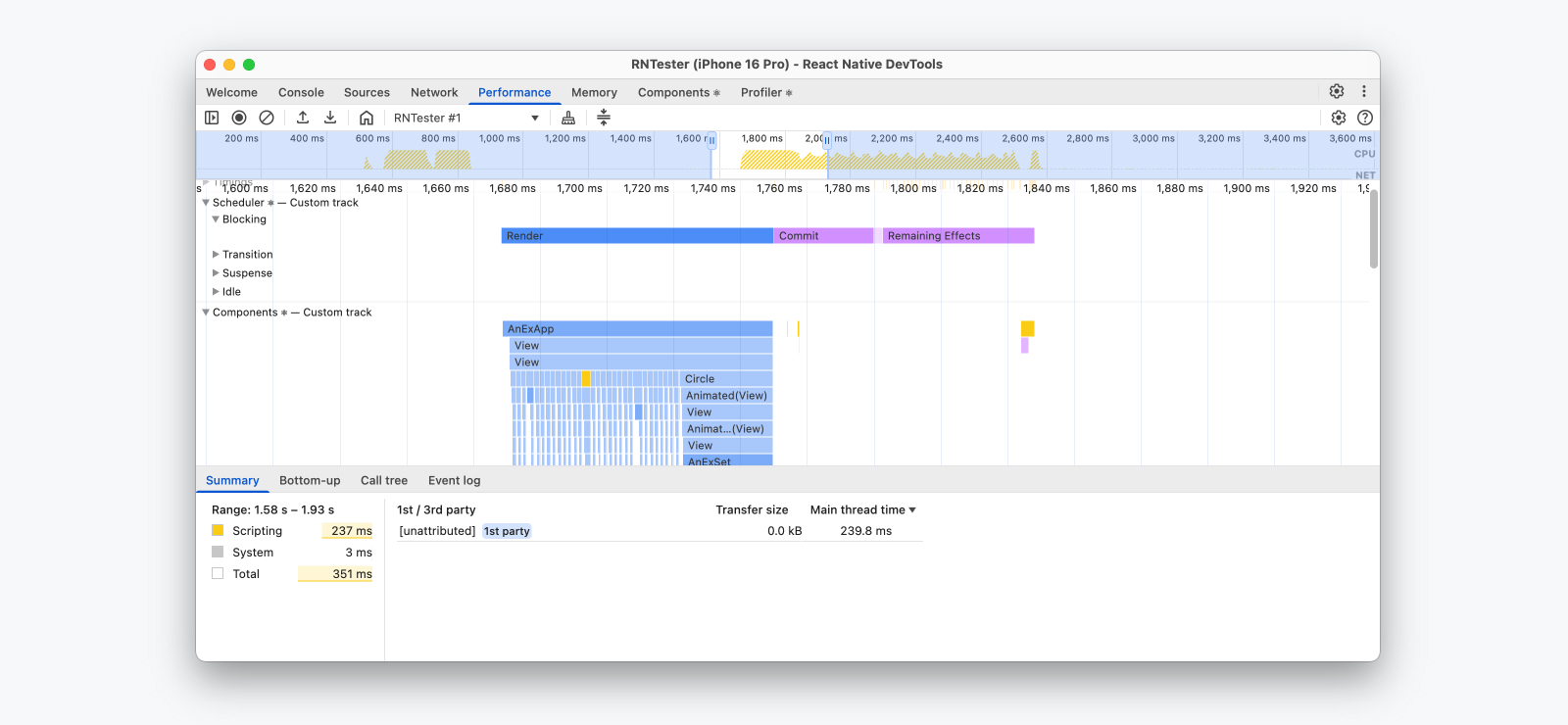 React Native DevTools 中的性能追踪记录